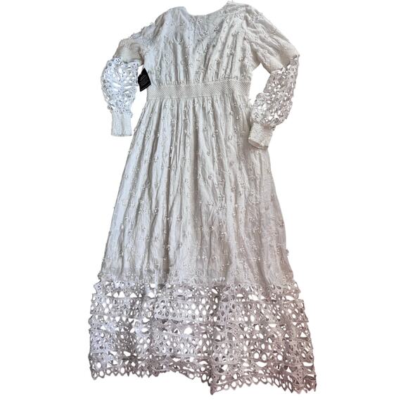Boston Proper New White Lace Tiered Maxi Dress Large Flower Applicates - Picture 3 of 8
